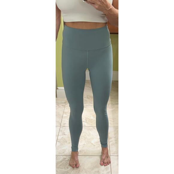 Lululemon Wunder Under Train high rise 28" crater blue size 6 draw string green - Picture 3 of 10